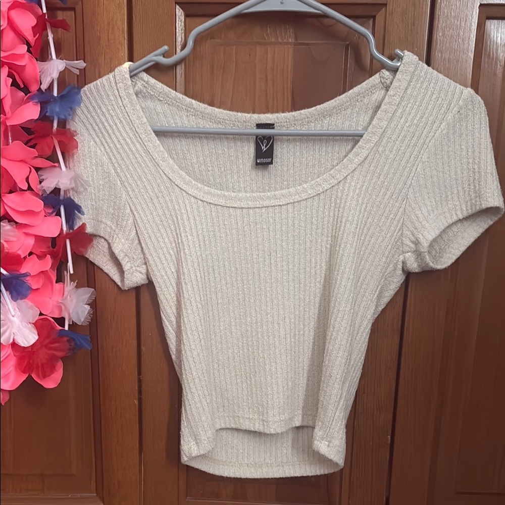 Windsor Cream Ribbed Crop T-Shirt